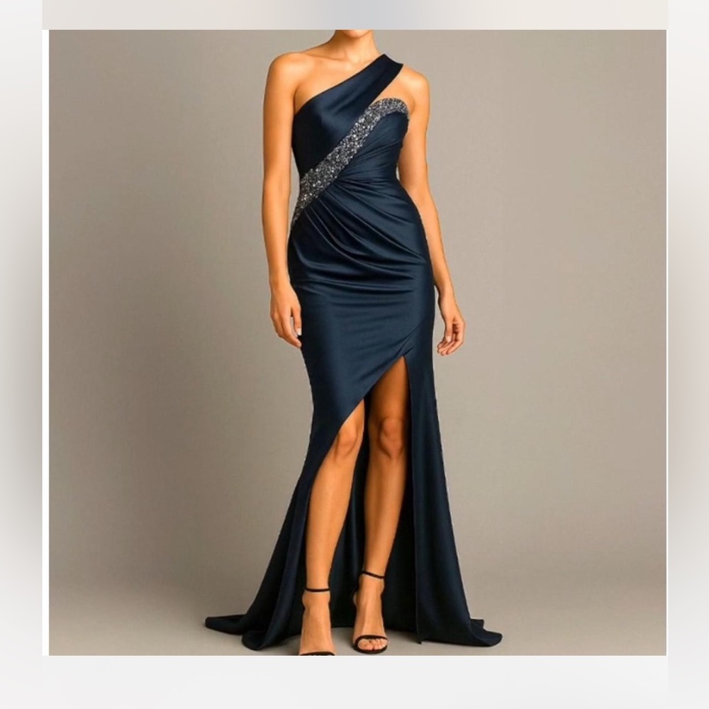 Women's Mandalay Navy One Shoulder Beaded Dress Size 2